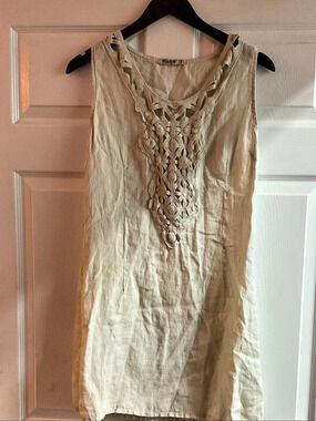 Alessia Pacini Sleeveless Crochet Front Mini Dress Cream Small